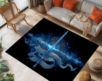 Glowing Elven Sword Rug, Magical Fantasy Decor, Gamer Room Rug