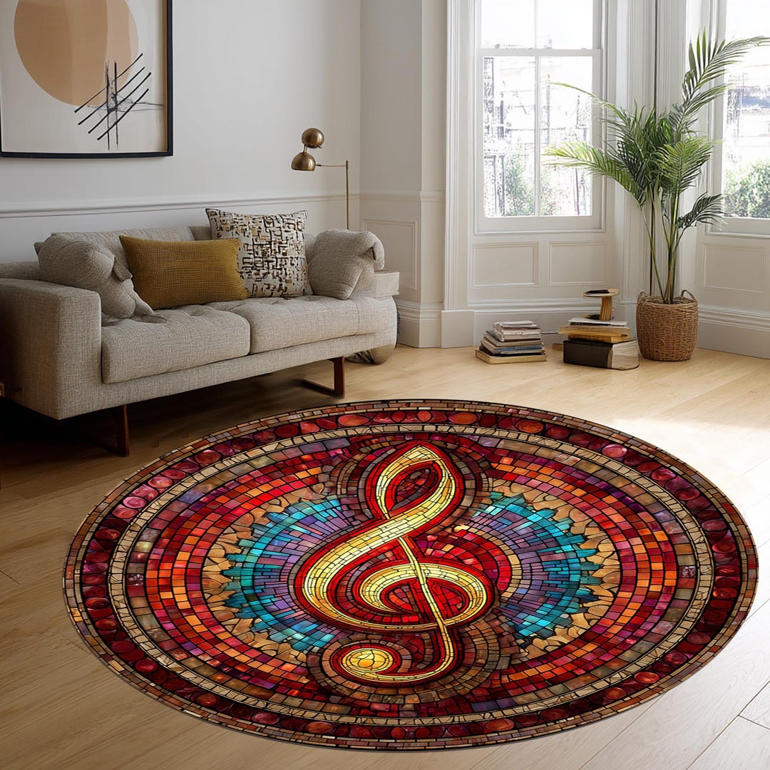 Circle Music Rug Colorful Clef Music Room Rug, Round Boho Musician Decor - Etsy