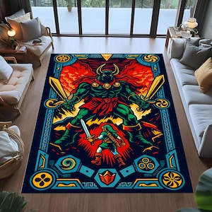 zelda rug,link rug,retro video game rug,pixel style gamer rug,fantasy battle rug,sword  rug,gaming room rug,legend of zelda rug,gamer rug