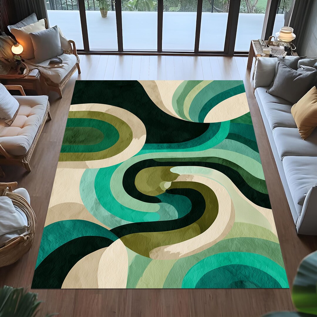 Simple Shapes Rug Green Abstract Shapes Rug, Modern Minimalist Rug - Etsy
