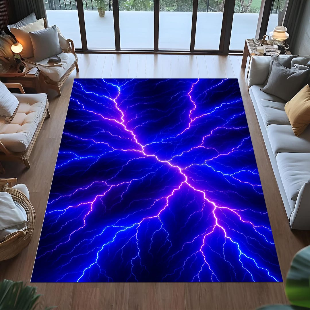 Electric Lightning Rug, Neon Cyberpunk Gamer Room Decor - Etsy