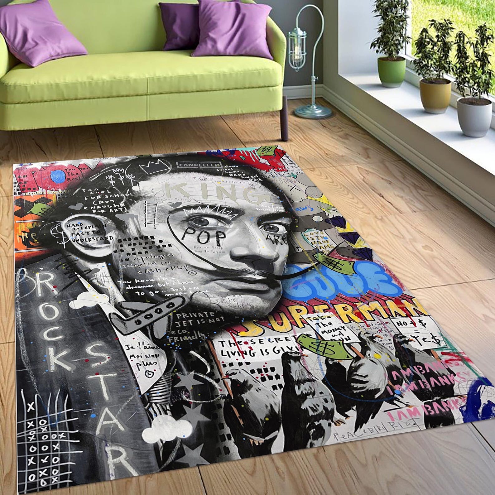 Pop Art Salvador Dali Rug, Urban Graffiti Street Art, Modern Abstract ...