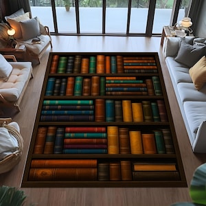 bookshelf rug,book lover rug,colorful book rug,library decor rug,reading room rug,floral bookshelf rug,fairyrale bookshelf rug,bookcase rug
