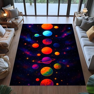 Planet Rug, Colorful Galaxy Rug, Solar System Rug, Outer Space Rug, Cosmic Decor Rug, Astronaut Theme Rug,Living Room Rug,Modern Space Rug