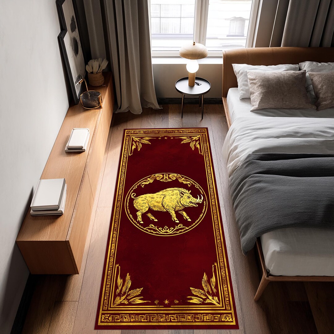 Roman Rug Round Roman Boar Hallway Rug,red Gold Runner Rug,roman Empire Rug,ancient ...