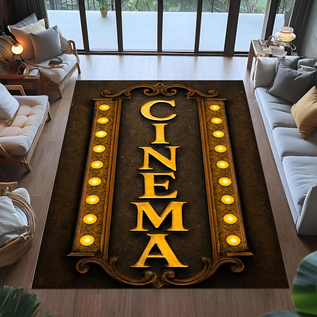 Retro Cinema Room Rug, Home Theater Decor - Etsy