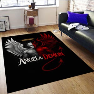 Angel and Demon Rug with Gothic Split Design, Half Angel Half Devil Rug, Dark Fantasy Art Rug, Heaven and Hell Themed Decor Rug,Gothic Rug