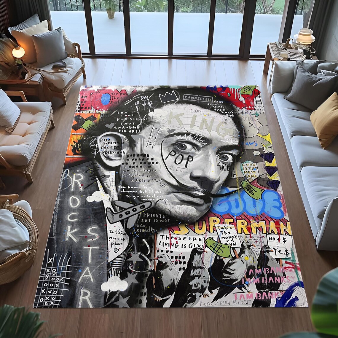 Pop Art Salvador Dali Rug, Urban Graffiti Street Art, Modern Abstract ...