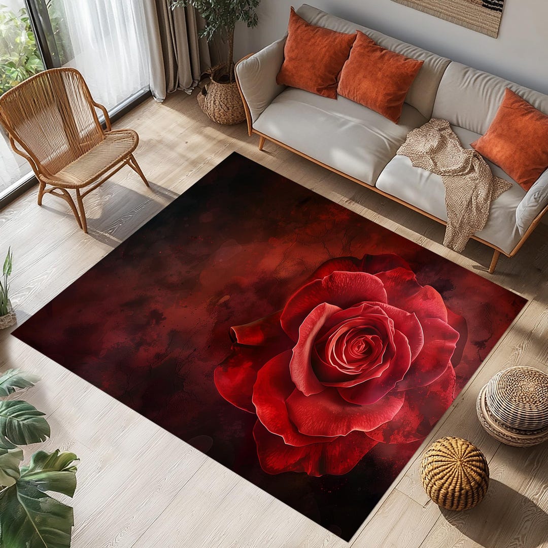 Red Or Roses Area Rugs Red Rose Velvet Rug, Floral Home Decor - Etsy