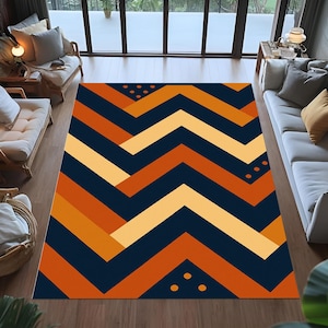 Alfombra abstracta de mediados de siglo, moderna y colorida con diseño geométrico, decoración para sala de estar con patrón de bloques de color, estilo kilim retro, alfombra para sala de estar.