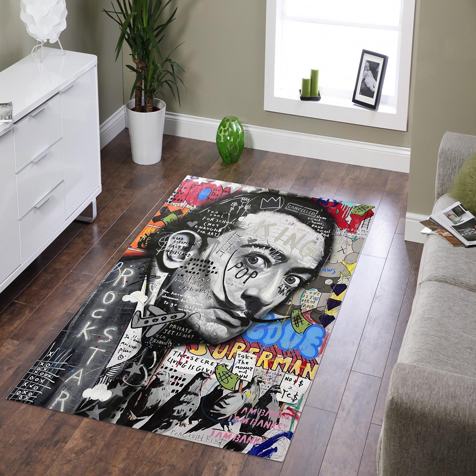 Pop Art Salvador Dali Rug, Urban Graffiti Street Art, Modern Abstract ...