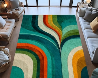 Abstract Modern Area Rug, Colorful Geometric Pattern, Mid Century Decor