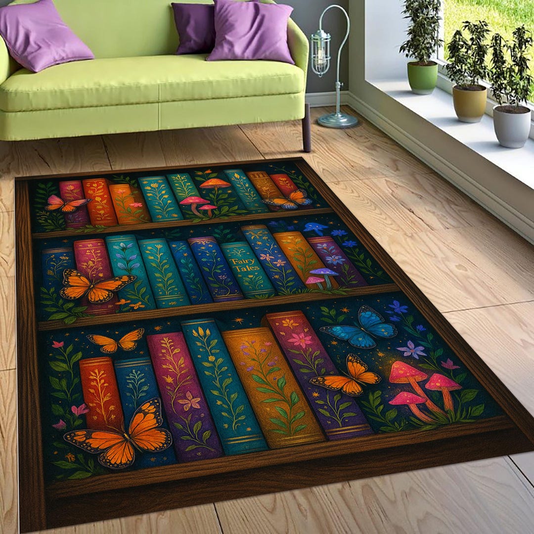 Fairy Tale Book Rug,cottagecore Aesthetic Area Rug, Whimsical Bookshelf ...