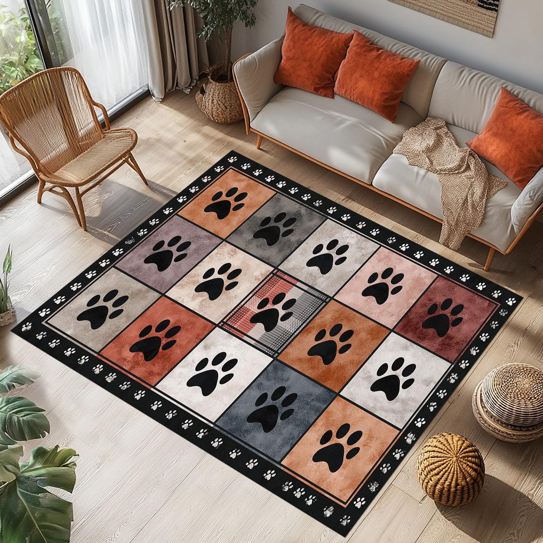 Dog Paw Print Rug, Pet Lover Home Decor, Animal Floor Mat, Veterinary ...