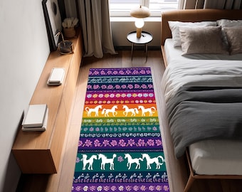 Rainbow Unicorn Runner Rug, Colorful Kids Room Decor