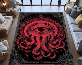 Lovecraftian Monsters Round Rug, Creepy Underwater Monsters Fighting ...