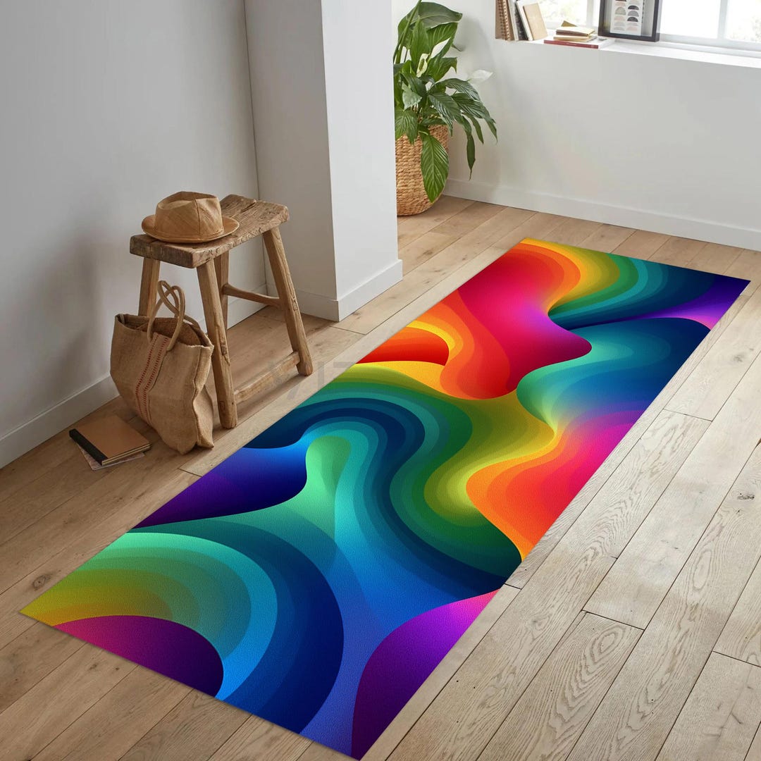 Runner Rug Inspo Retro Wavy Runner Rug, Colorful Abstract Design - Etsy