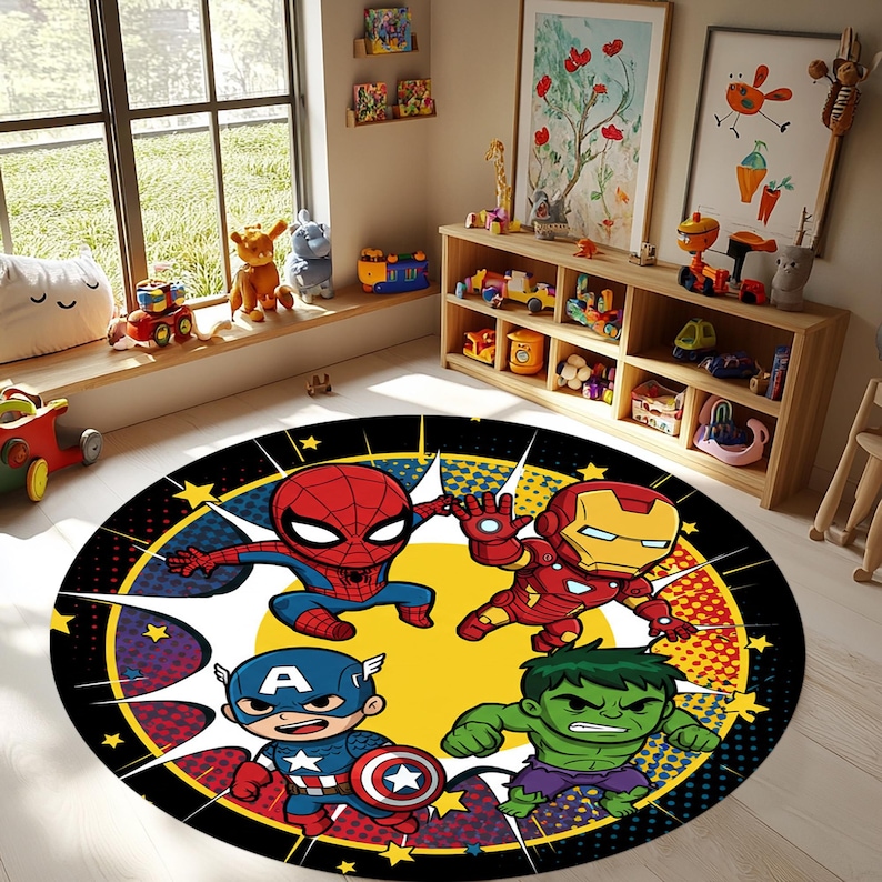 Avengers Round Rug, Cartoon Superhero Rug, Playroom Decor (24 Inch) - Etsy