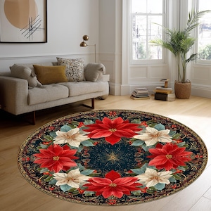 Weihnachtsstern-Weihnachtsteppich Runder Teppich, Floraler Weihnachtsteppich, rutschfest, 24 Zoll