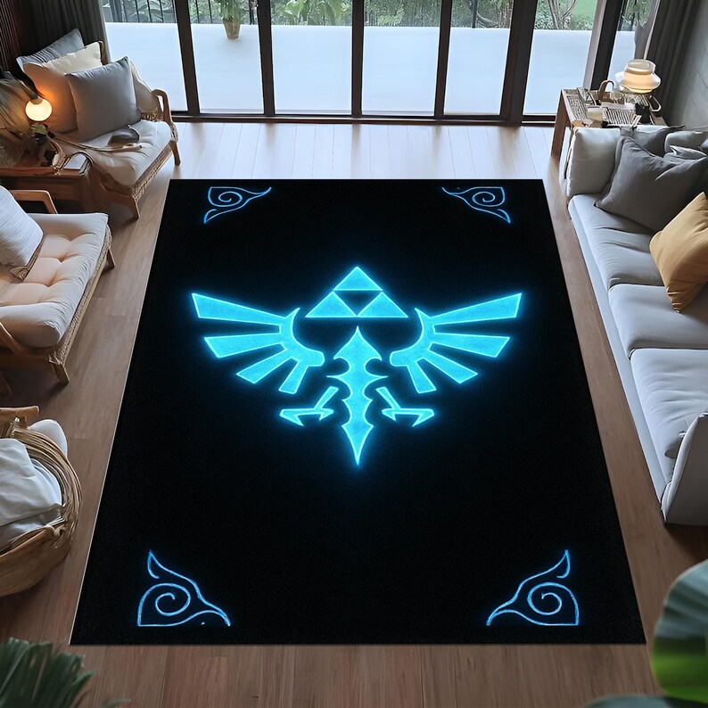 Rectangular Rug Emblem Zelda Hylian Crest Neon Rug, Gamer Room Decor - Etsy