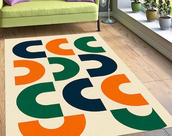 Geometric Area Rug, Mid Century Modern, Color Block Carpet