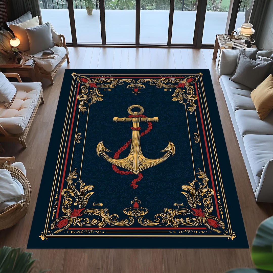 Nautical Anchor Rug, Coastal Decor, Machine Washable - Etsy