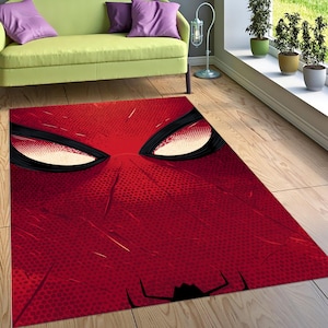 Spider Man Rug, Spiderman Eyes Mat, Superhero Kids Room Decor, Red Comic Carpet for Boys Room, Gamer Room Superhero Rug
