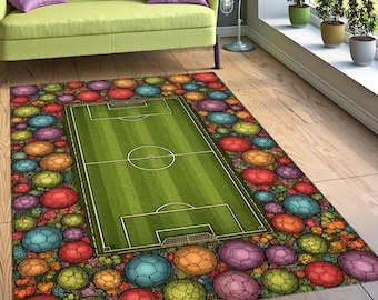 Colorful Soccer Ball Field Rug, Kids Room Decor