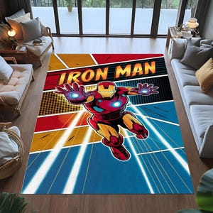 iron man rug, superhero rug for boys room, ironman rug,ironman gift , comic book super hero decor,gamer mat,super hero rug, superheroes rug