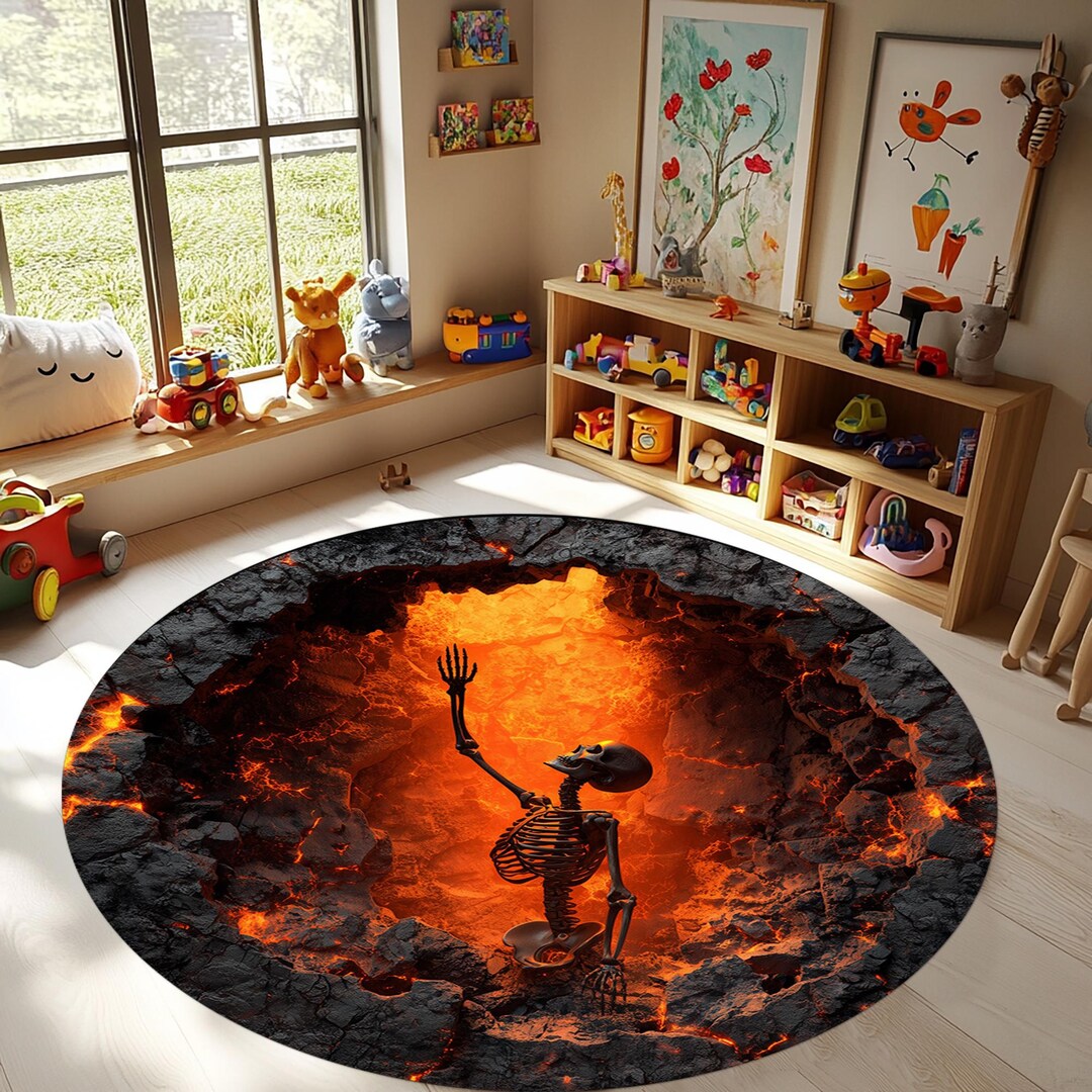 Ruggable Skeleton Rug Horror Skeleton Round Rug, 3D Printed Halloween Decor, Non-slip ...