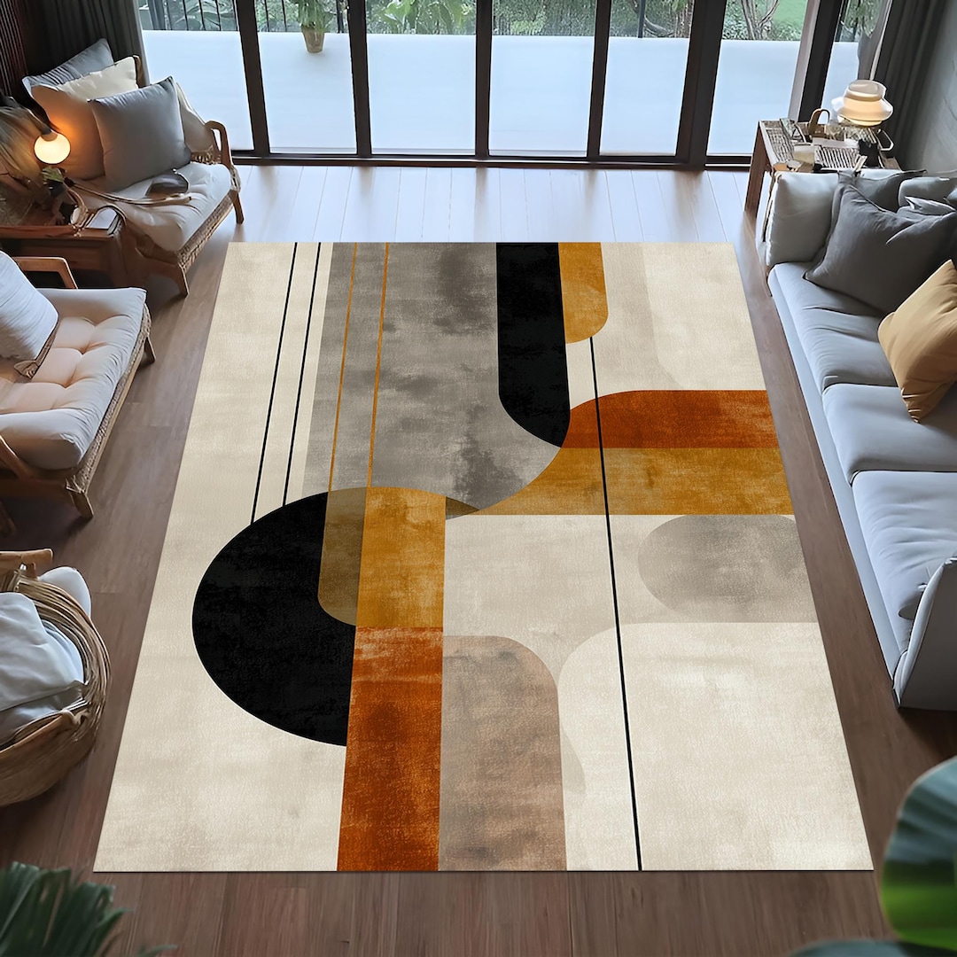 Abstract Modern Area Rug, Colorful Geometric Pattern, Mid Century Decor ...