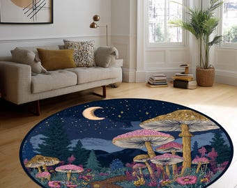 Mushroom Round Rug, 3D Printed Non-Slip Microfiber