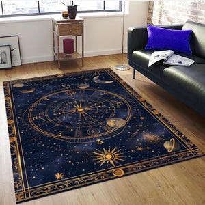 Alfombra de astrología del zodíaco, alfombra de la carta astral del horóscopo, decoración de la luna celestial, alfombra del espacio galáctico, alfombra de signos astrológicos, alfombra mística para habitación