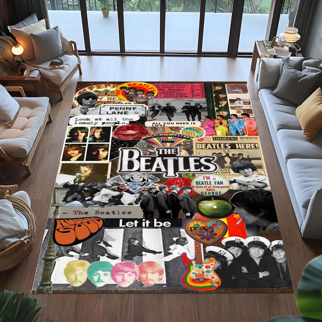 Collage Rug The Beatles Collage Rug, Rock Band Decor, Music Room Rug - Etsy Australia