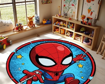Rond vloerkleed Spiderman, superhelden kinderkamertapijt, decoratie speelkamer