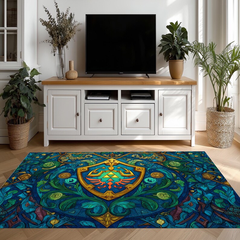 Zelda Hylian Shield Rug, Stained Glass Gamer Room Decor - Etsy