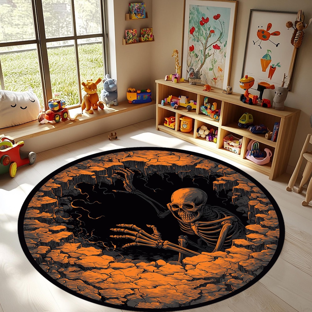 Horror Skeleton Round Rug, 3D Printed Halloween Decor, Non-slip ...