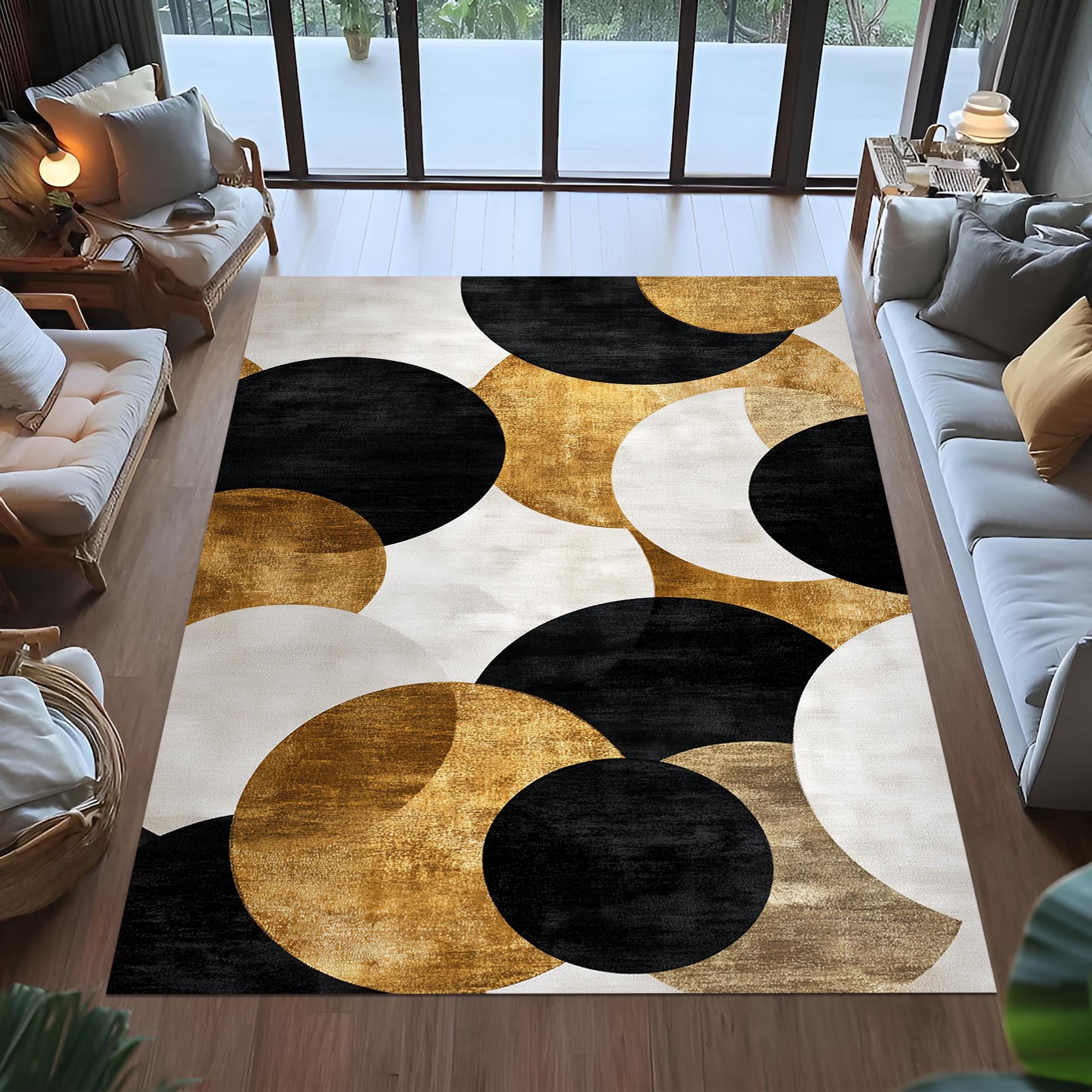 Gold Black Abstract Rug, Mid Century Modern, Elegant Velvet - Etsy