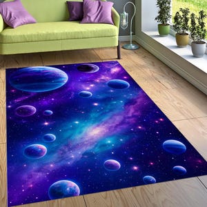 Galaxy Planets Rug, Outer Space Rug, Nebula Star Rug, Cosmic Universe Rug, Deep Space Astronomy Rug, Purple Blue Galaxy Rug,Living Room Rug