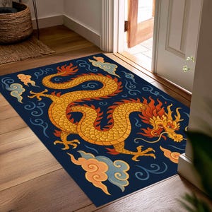 Alfombra de dragón, alfombra china, alfombra oriental, alfombra feng shui, alfombra de dragón dorado, alfombra de dragón, alfombra de salón, alfombra de estilo asiático, alfombra mítica, alfombra de fantasía