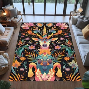 unicorn rug, medieval tapestry rug, enchanted forest rug, floral unicorn rug, fairytale room decor, magic animal rug, fantasy fairy tale rug