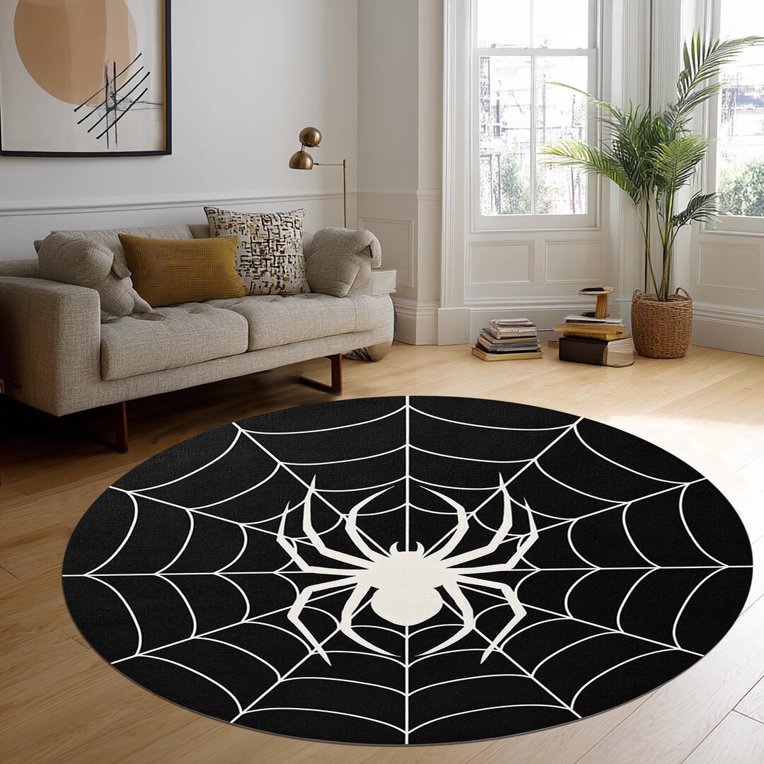 Vortex Spider Web Rug Round Spider Web Rug, 3D Printed Microfiber Polyester, Non-slip Cotton ...
