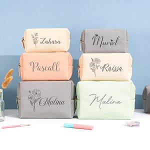 Trousse da trucco per damigelle d&#39;onore, trousse da toilette in pelle, trousse cosmetica personalizzata con nome, regali per damigelle d&#39;onore, bomboniere per addio al nubilato, regali per addio al nubilato