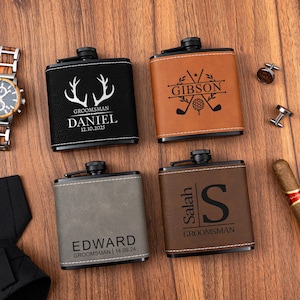 Personalized Groomsmen Flasks, Groomsman Gift, Flask for Groomsmen, Custom Flask, Black Hip Flask, Groomsmen Gifts, Gifts for Bachelor party