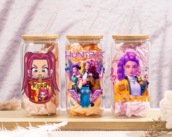 Vaso de cristal personalizado de cazador de demonios de K-pop, regalo para fans, vaso de agua para chicas de anime, regalo divertido de K-pop, vaso personalizado, recuerdo de fiesta, regalos de Navidad para ella.