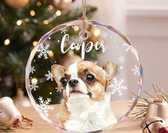 Personalized Pet Christmas Ornament, Custom Dog Photo Ornament, Pet Memorial Gift, Glass Round Ornament, Dog Mom Gift