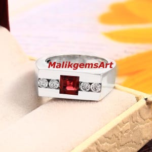 Garnet Ring, Garnet Men&#39;s Ring, Birth stone Ring, Natural Garnet Ring, 925 Silver Men&#39;s Ring, Engagement Ring, Wedding Ring, Ring For Him