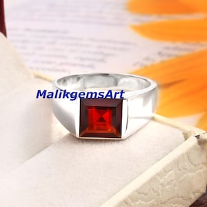 Garnet Ring, Garnet Men&#39;s Ring, Natural Garnet Ring, Silver Men&#39;s Ring, Engagement Ring, Wedding Ring, Ring For Him, Ring For Dad, Gift Ring