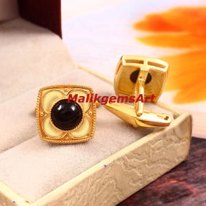 Onyx Cufflinks, Black Onyx Cufflinks, Gold Plated Cufflinks,Handmade Cufflinks, wedding Cufflinks, Art Deco Cufflinks, Cufflinks For Him