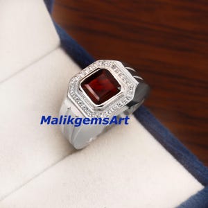 Garnet Ring, Garnet Men&#39;s Ring, Birth stone Ring, Natural Garnet Ring, 925 Silver Men&#39;s Ring, Engagement Ring, Wedding Ring, Ring For Him